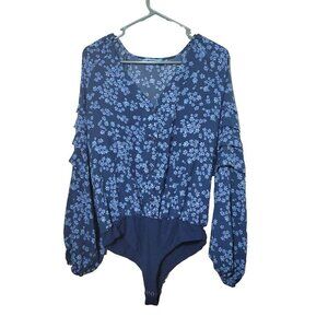 Draper James RSVP Body Suit Blouse XXL Floral Button Ruffle Sleeve Boho Prairie